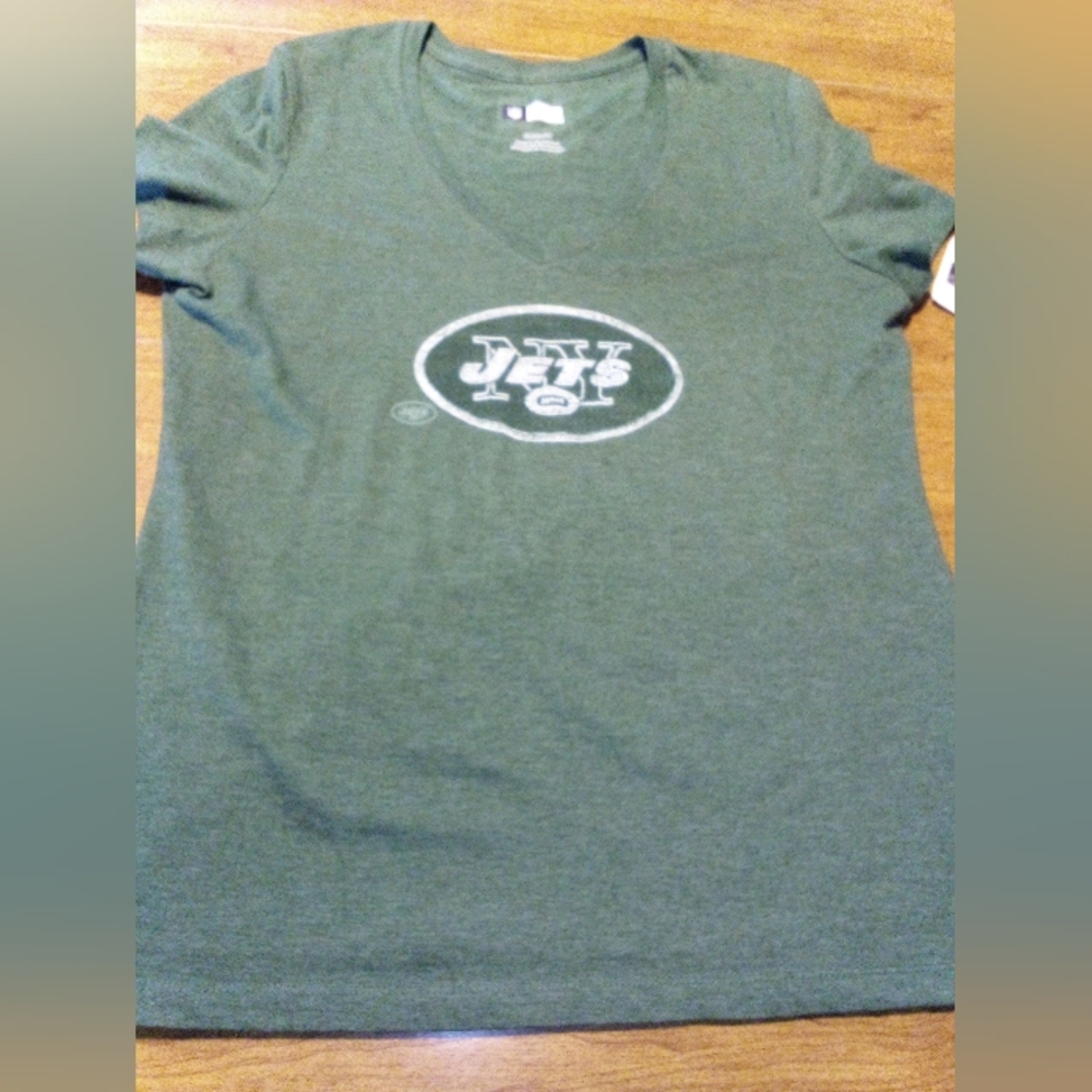 New York Jets NFL Team Apparel Women's Green V-Neck Size XL T-Shirt